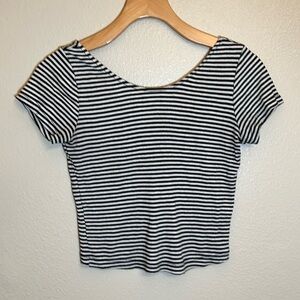 Brandy Melville Black White Stripes Crop Short Sleeve Shirt